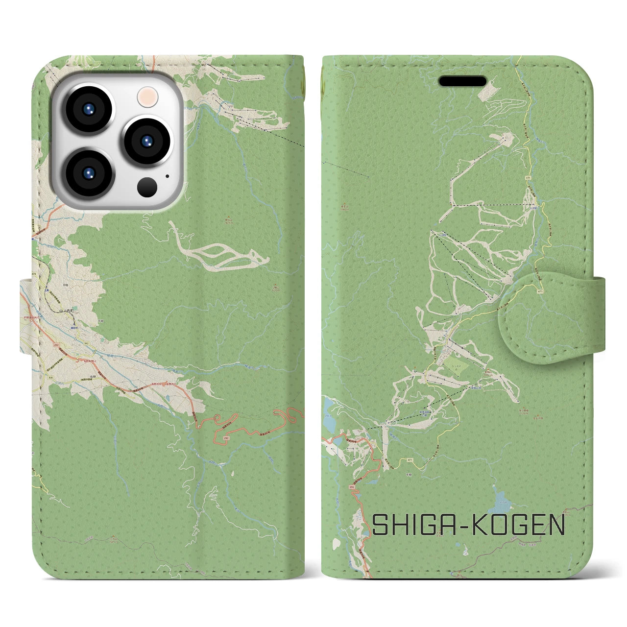 【志賀高原(長野県)】地図柄iPhoneケース(手帳タイプ)ナチュラル・iPhone 13 Pro 用
