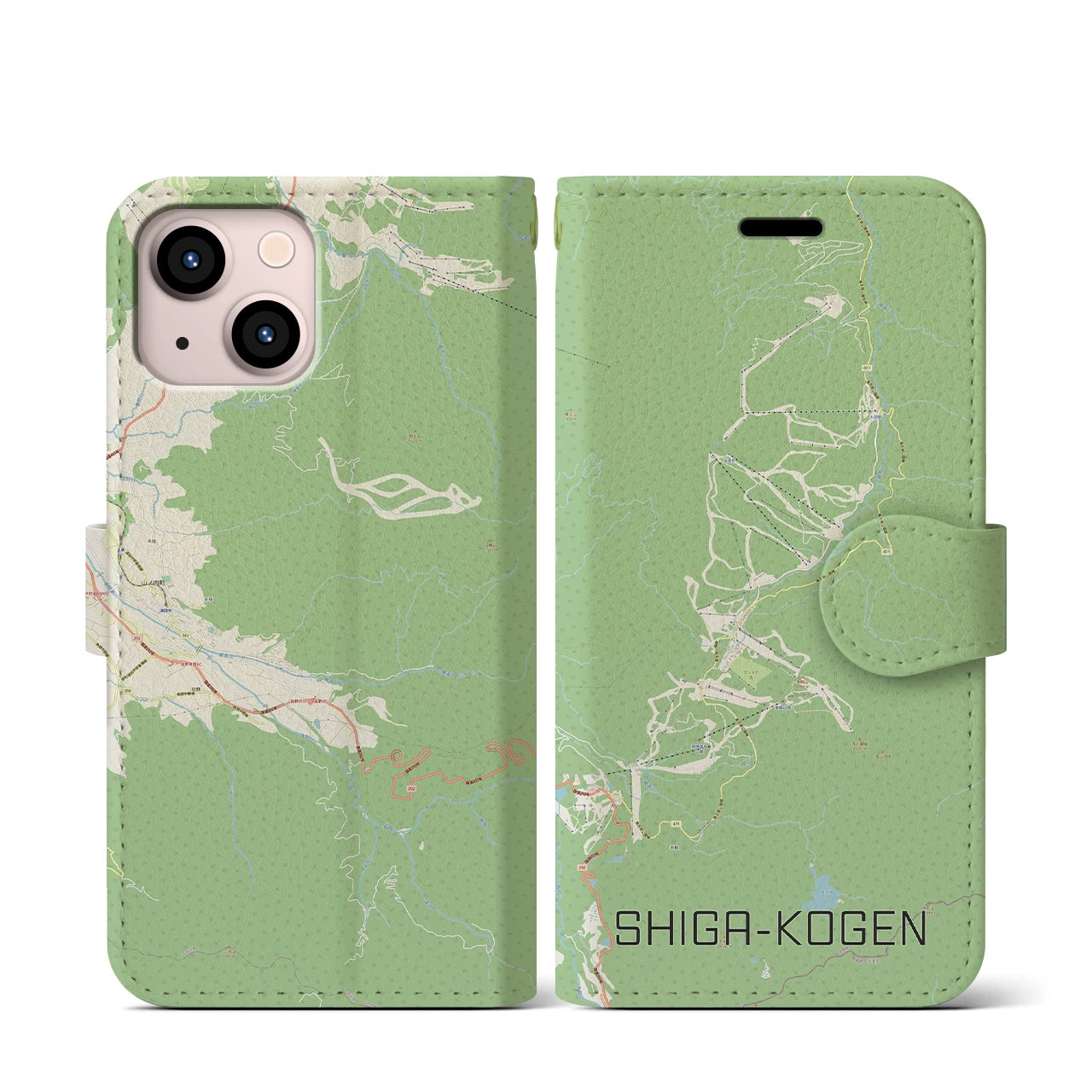 【志賀高原(長野県)】地図柄iPhoneケース(手帳タイプ)ナチュラル・iPhone 13 mini 用