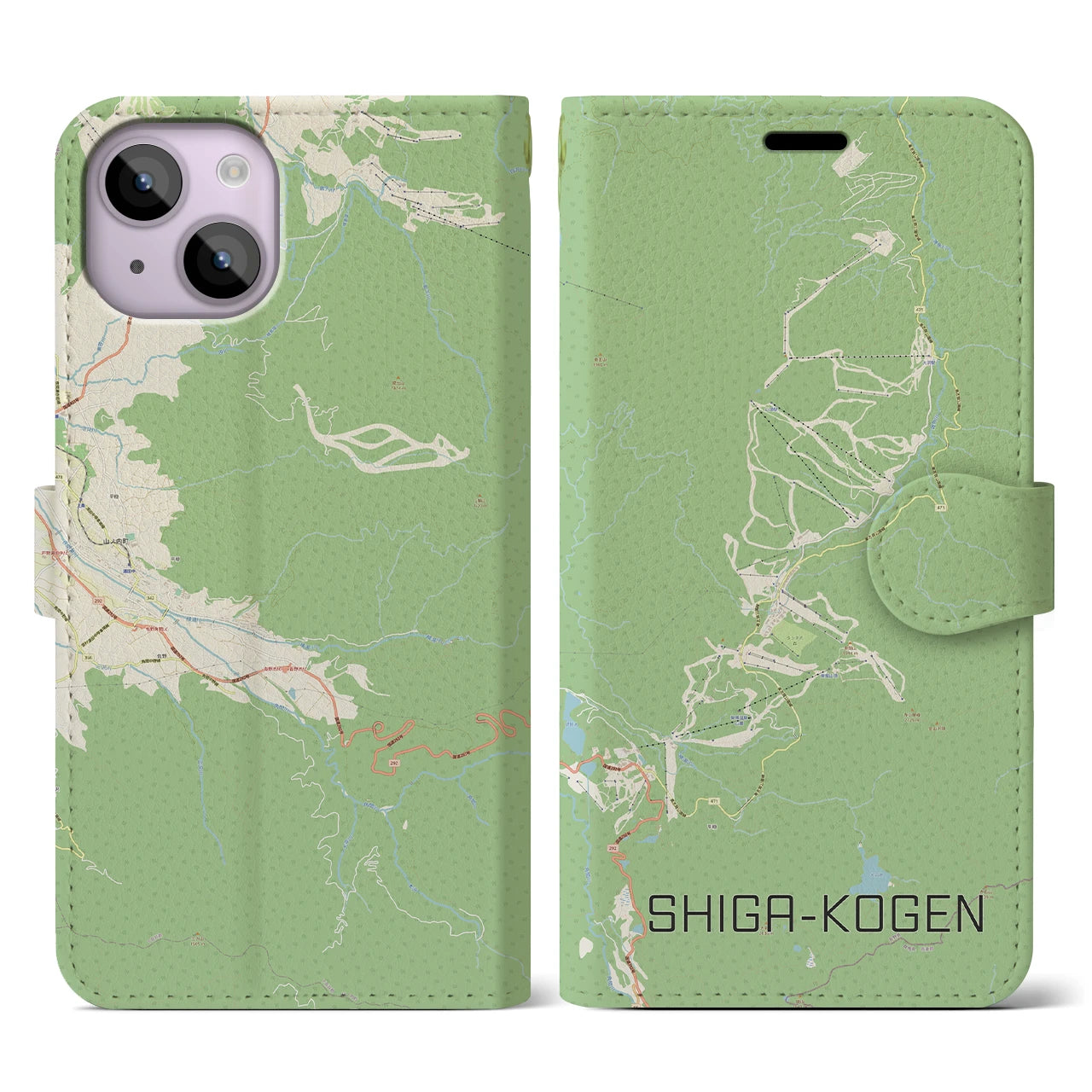 【志賀高原(長野県)】地図柄iPhoneケース(手帳タイプ)ナチュラル・iPhone 14 用