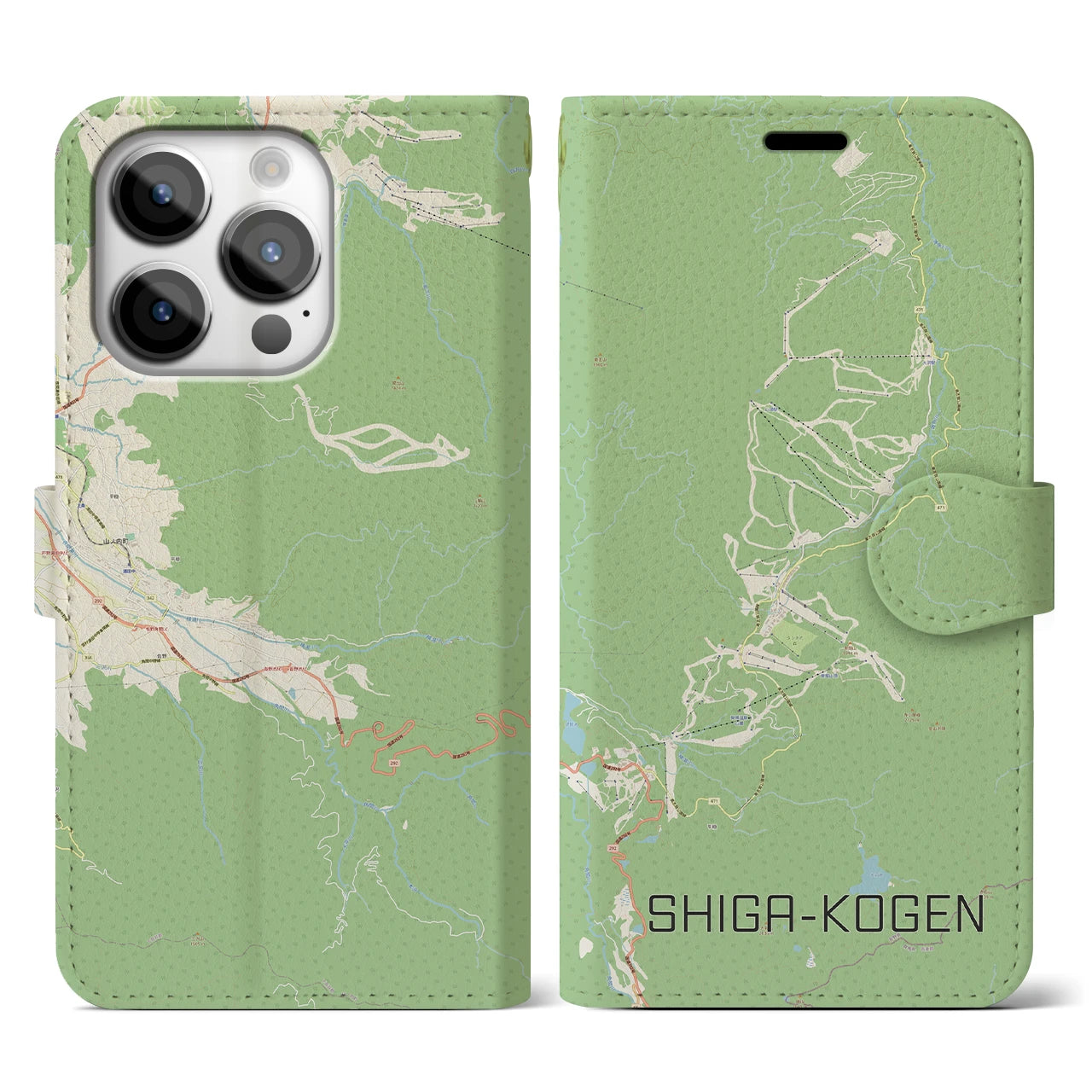 【志賀高原(長野県)】地図柄iPhoneケース(手帳タイプ)ナチュラル・iPhone 14 Pro 用