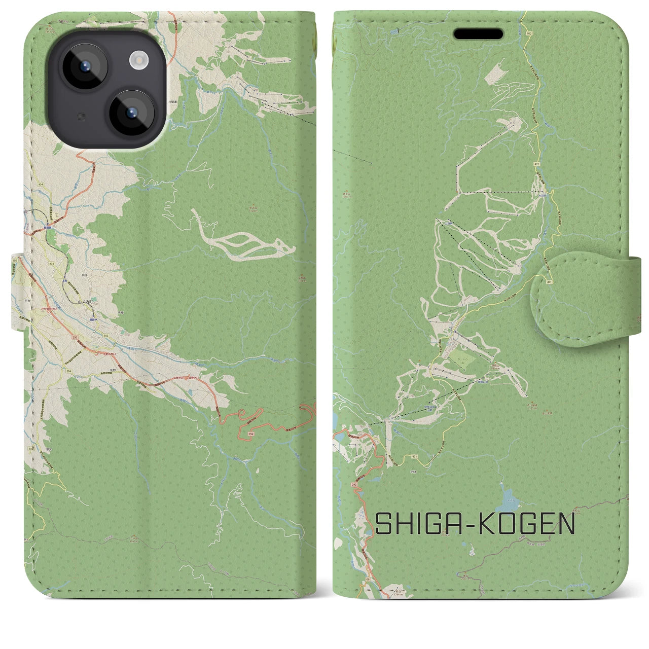 【志賀高原(長野県)】地図柄iPhoneケース(手帳タイプ)ナチュラル・iPhone 14 Plus 用