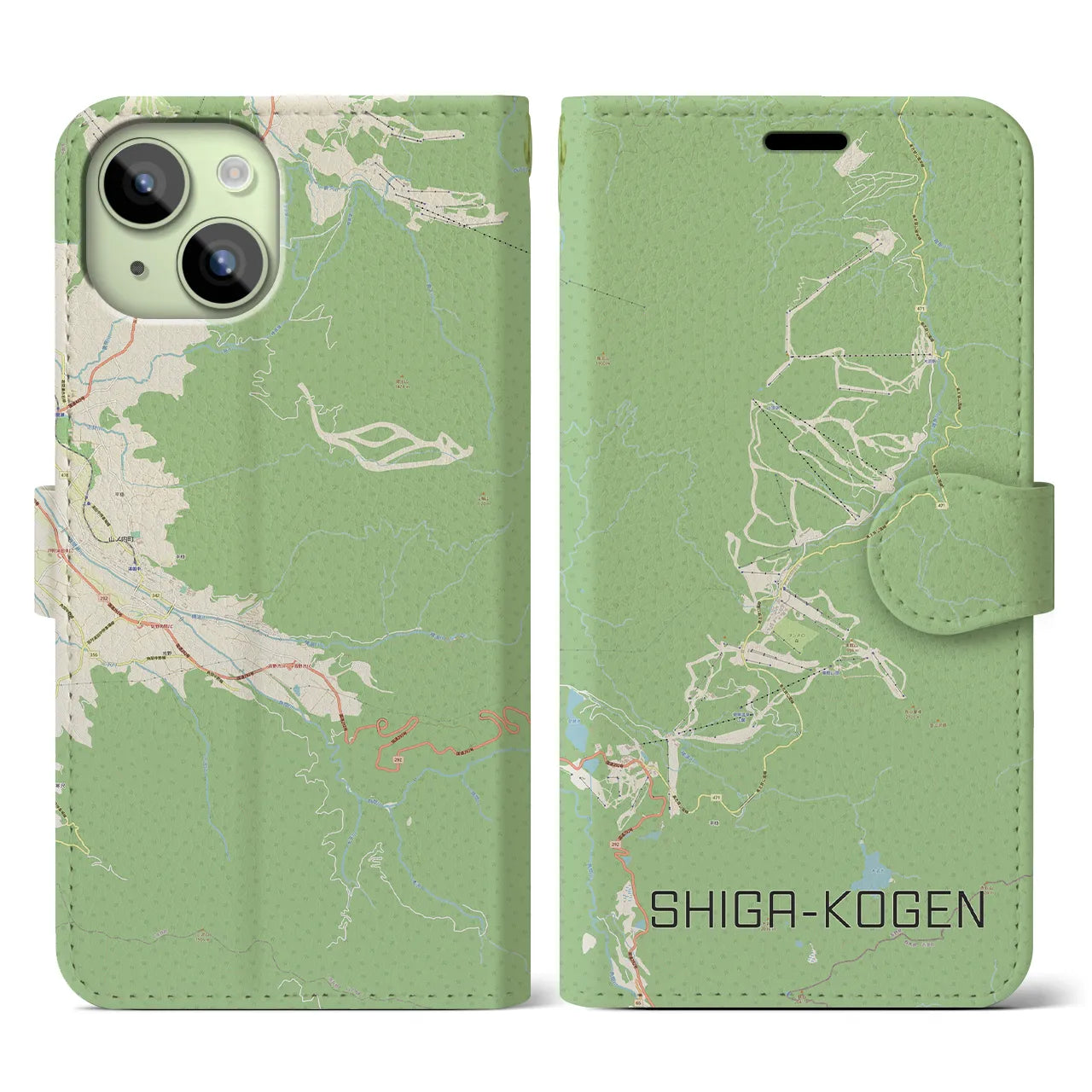 【志賀高原(長野県)】地図柄iPhoneケース(手帳タイプ)ナチュラル・iPhone 15 用