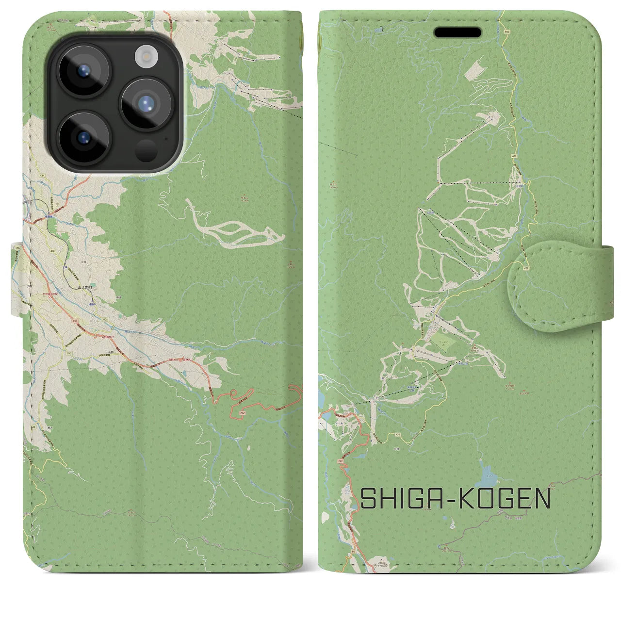 【志賀高原(長野県)】地図柄iPhoneケース(手帳タイプ)ナチュラル・iPhone 15 Pro Max 用