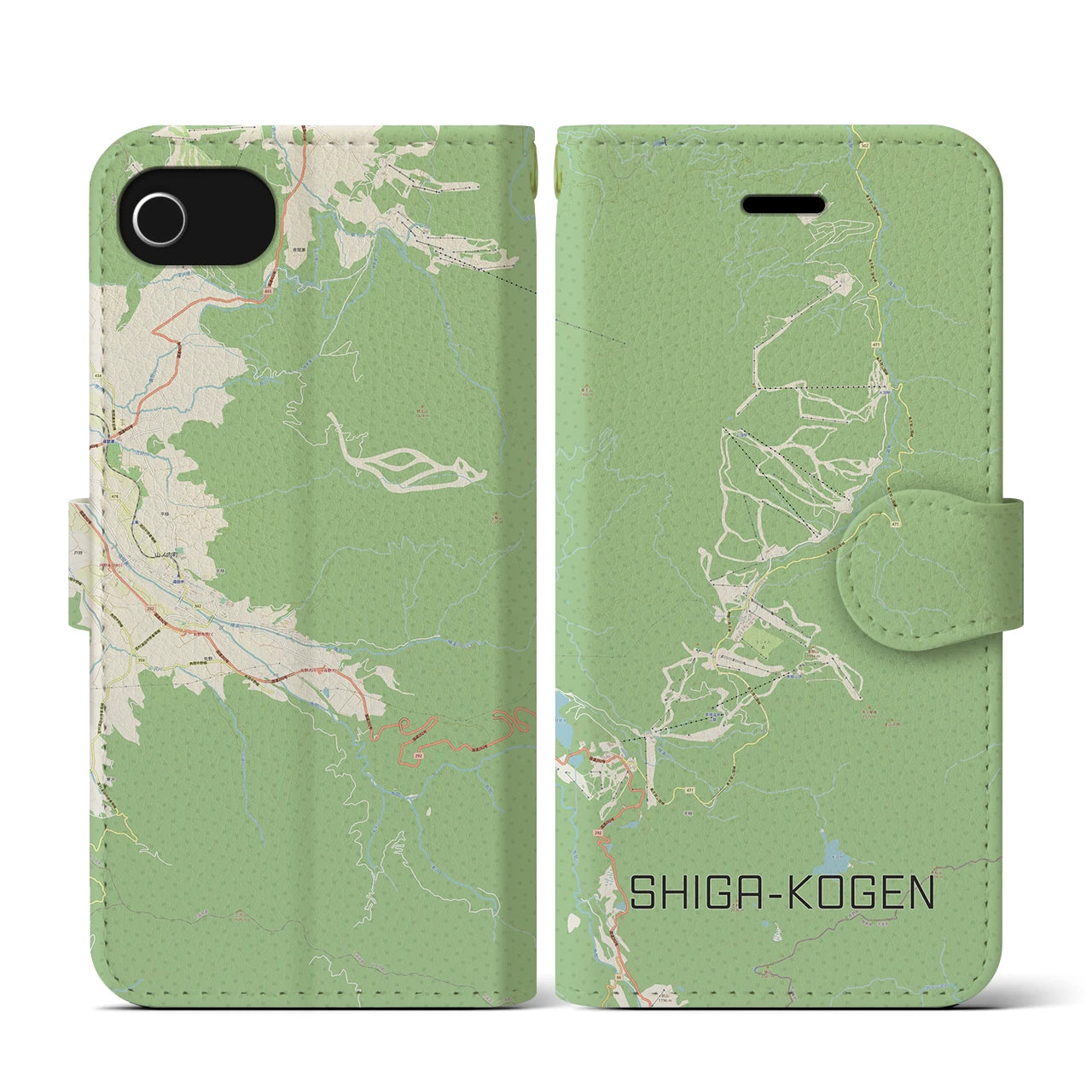 【志賀高原(長野県)】地図柄iPhoneケース(手帳タイプ)ナチュラル・iPhone SE(第3 / 第2世代) / 8 / 7 / 6s / 6 用