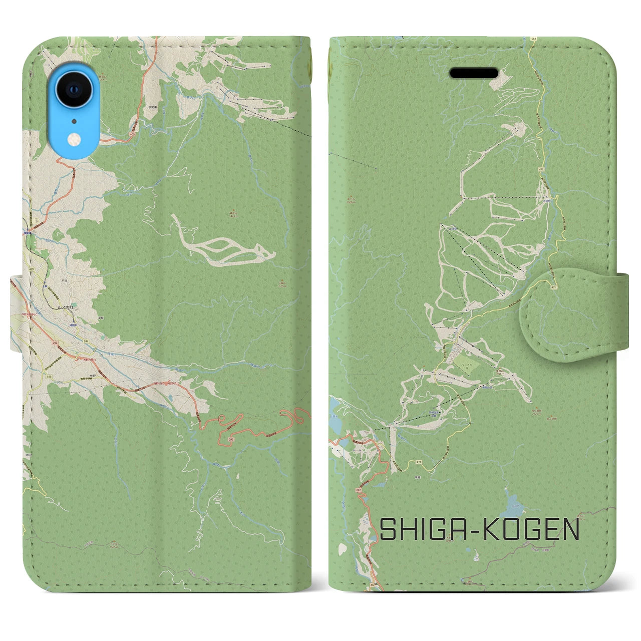 【志賀高原(長野県)】地図柄iPhoneケース(手帳タイプ)ナチュラル・iPhone XR 用