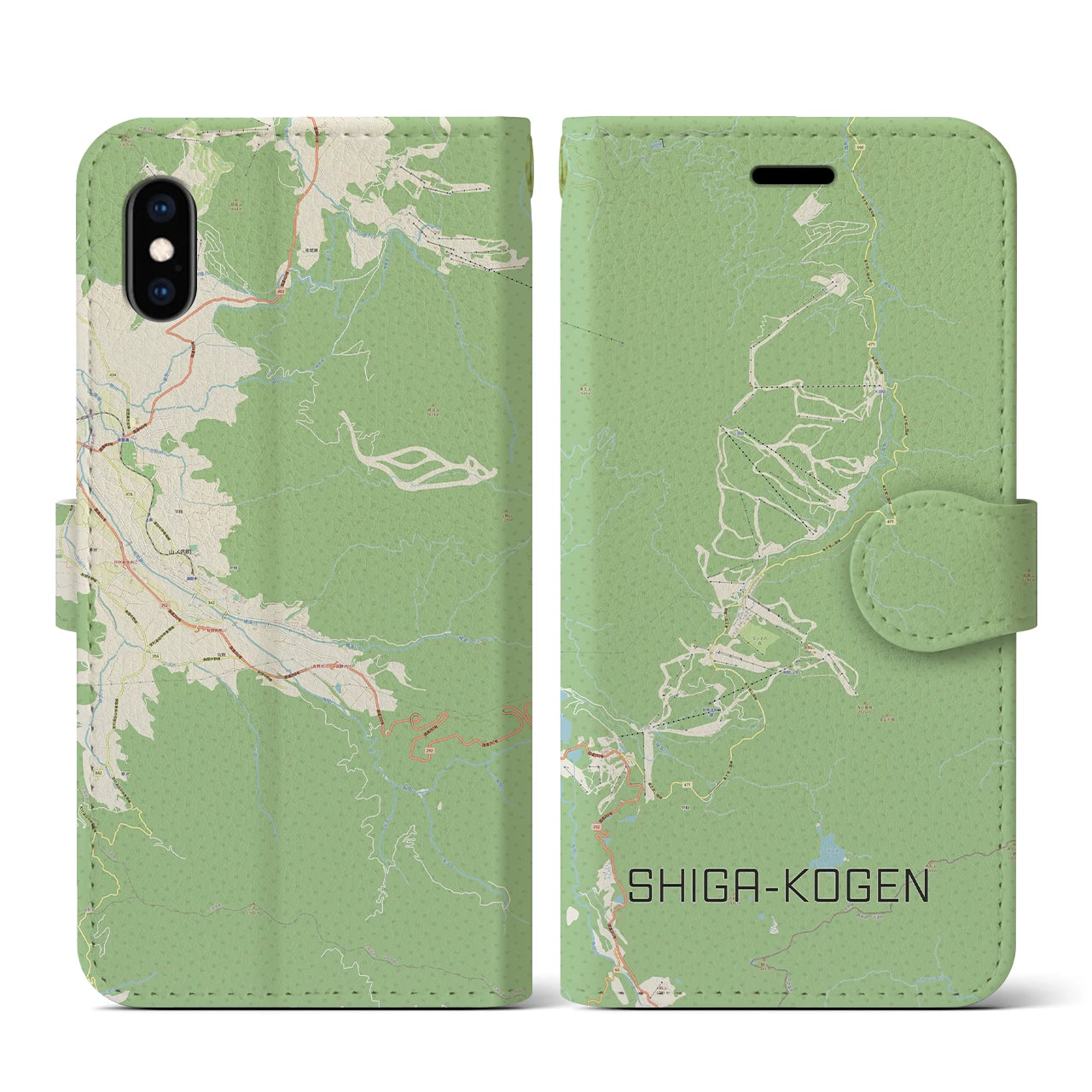 【志賀高原(長野県)】地図柄iPhoneケース(手帳タイプ)ナチュラル・iPhone XS / X 用
