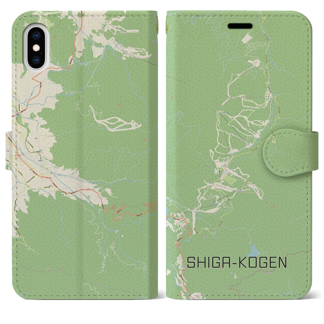 【志賀高原(長野県)】地図柄iPhoneケース(手帳タイプ)ナチュラル・iPhone XS Max 用