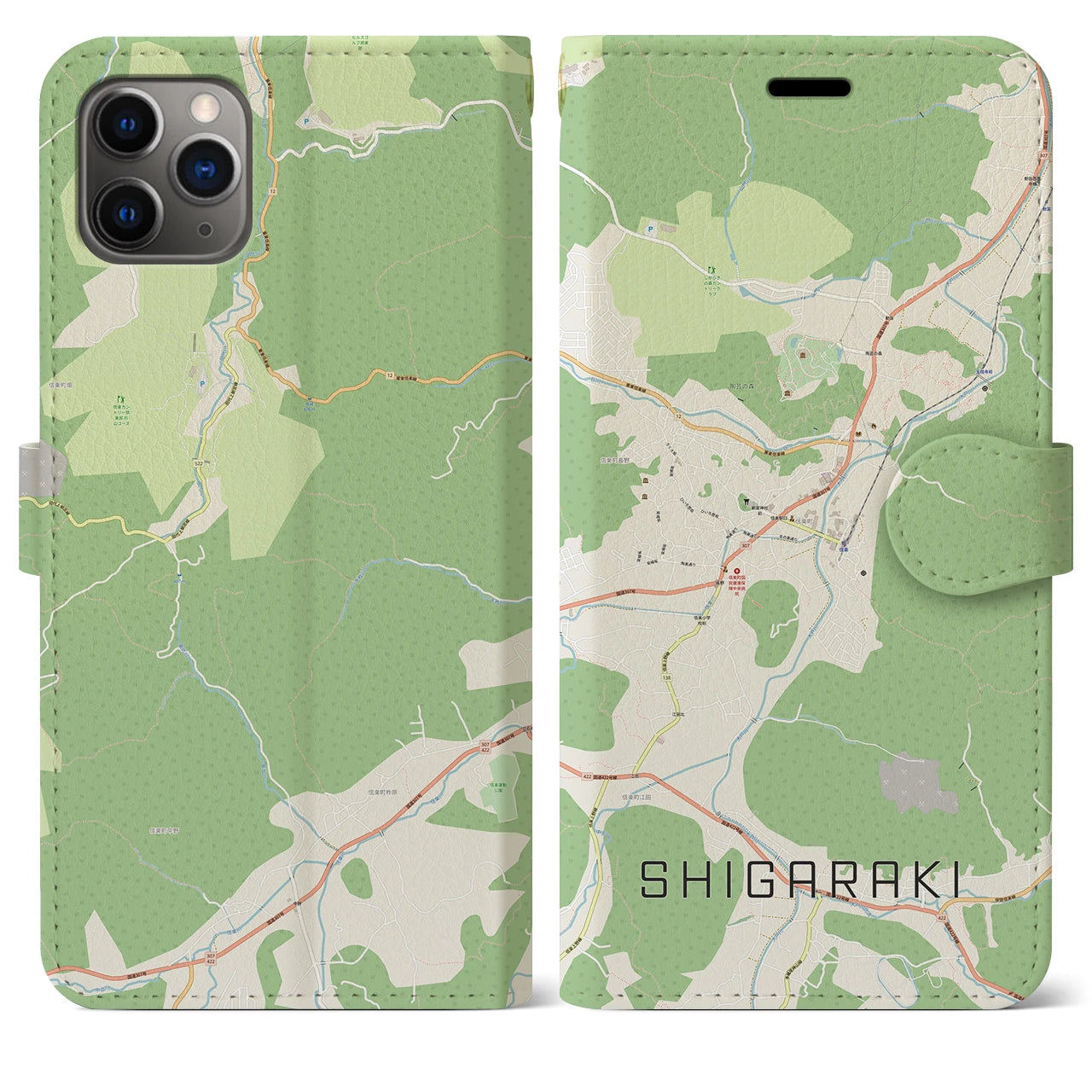 【信楽(滋賀県)】地図柄iPhoneケース(手帳タイプ)ナチュラル・iPhone 11 Pro Max 用