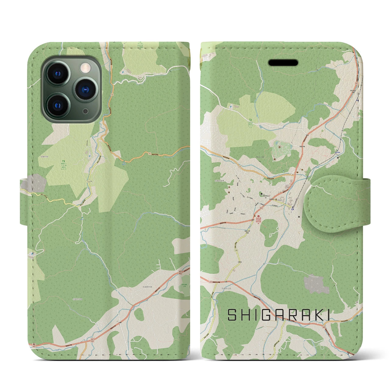 【信楽(滋賀県)】地図柄iPhoneケース(手帳タイプ)ナチュラル・iPhone 11 Pro 用