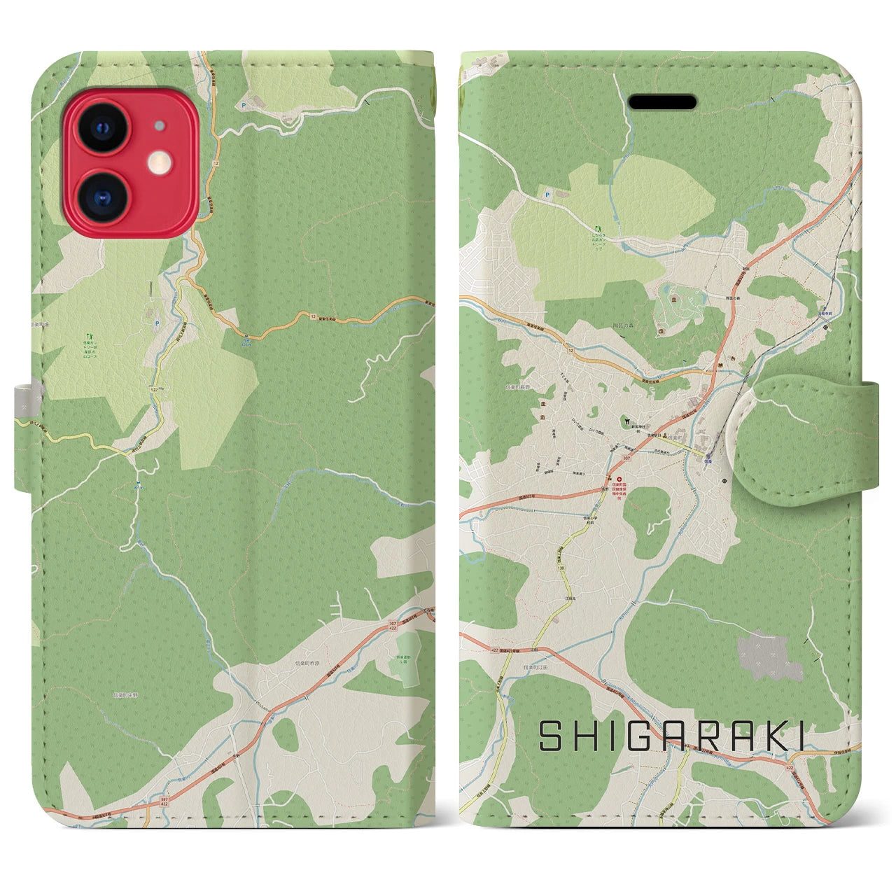 【信楽(滋賀県)】地図柄iPhoneケース(手帳タイプ)ナチュラル・iPhone 11 用