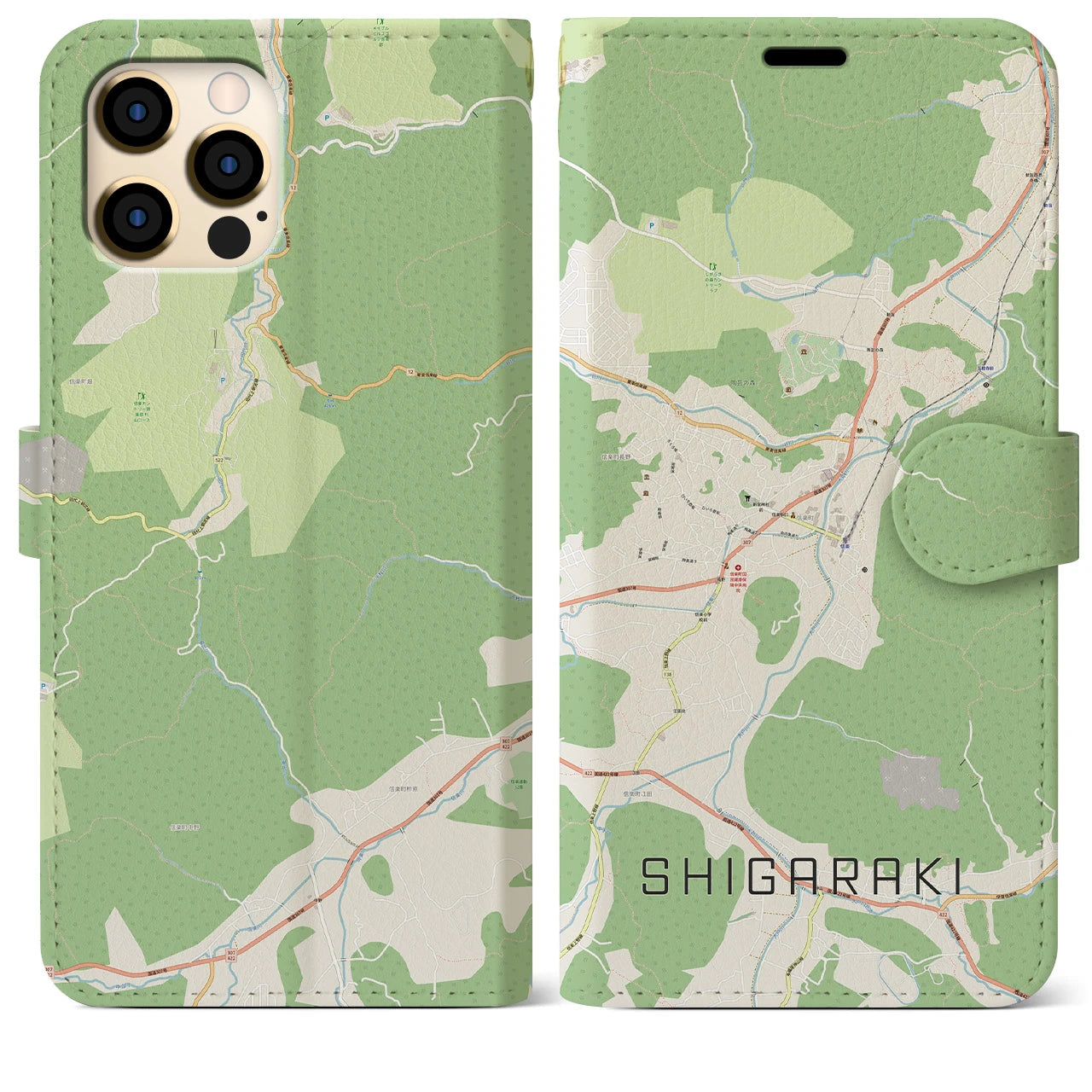 【信楽(滋賀県)】地図柄iPhoneケース(手帳タイプ)ナチュラル・iPhone 12 Pro Max 用