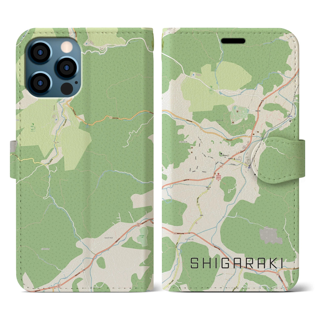 【信楽(滋賀県)】地図柄iPhoneケース(手帳タイプ)ナチュラル・iPhone 12 / 12 Pro 用