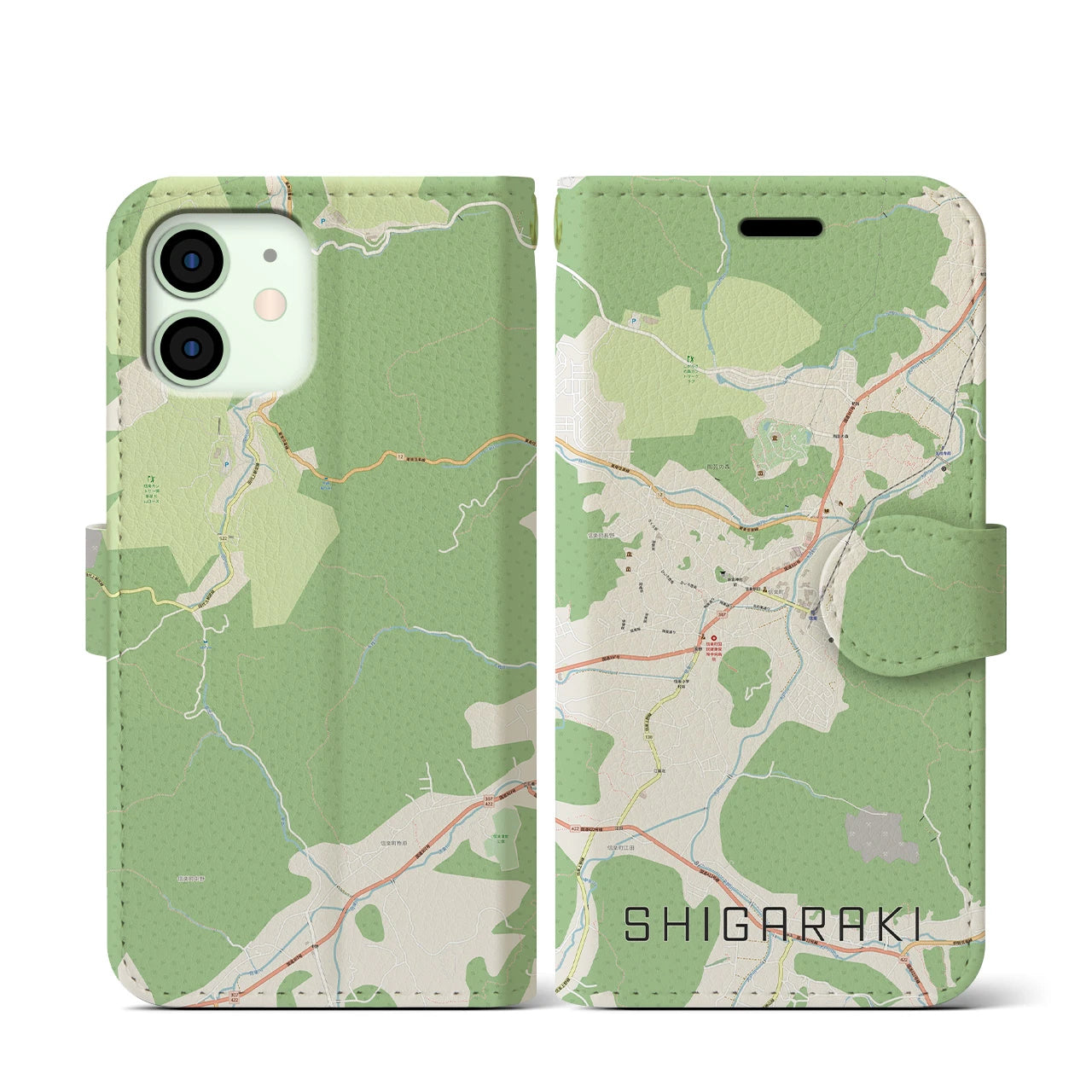 【信楽(滋賀県)】地図柄iPhoneケース(手帳タイプ)ナチュラル・iPhone 12 mini 用