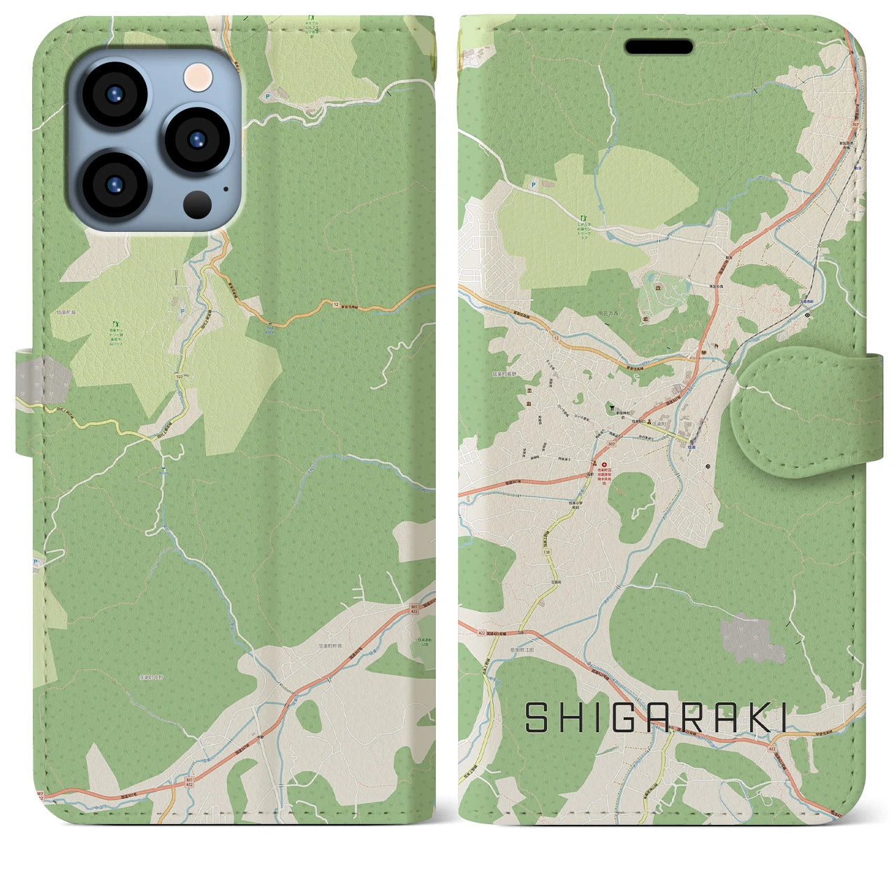 【信楽(滋賀県)】地図柄iPhoneケース(手帳タイプ)ナチュラル・iPhone 13 Pro Max 用