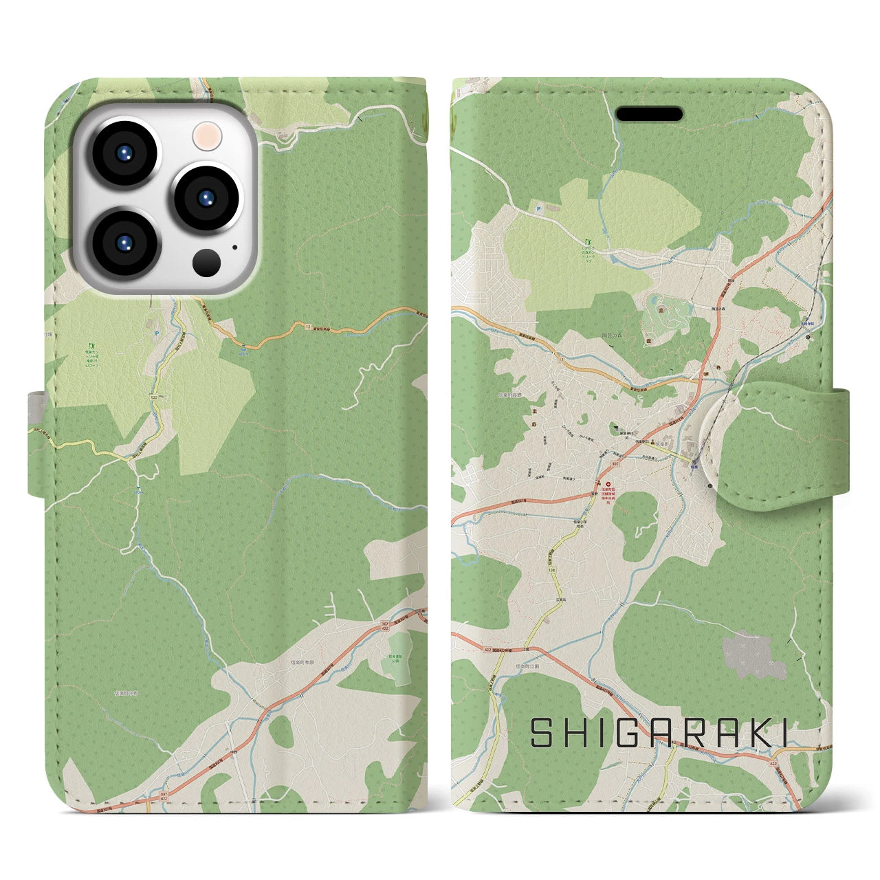 【信楽(滋賀県)】地図柄iPhoneケース(手帳タイプ)ナチュラル・iPhone 13 Pro 用