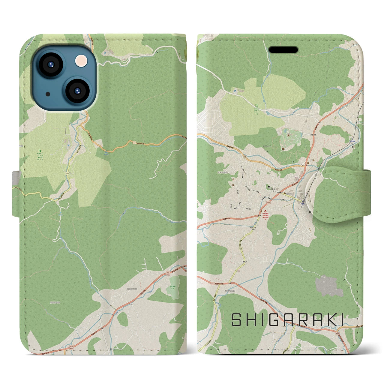 【信楽(滋賀県)】地図柄iPhoneケース(手帳タイプ)ナチュラル・iPhone 13 用