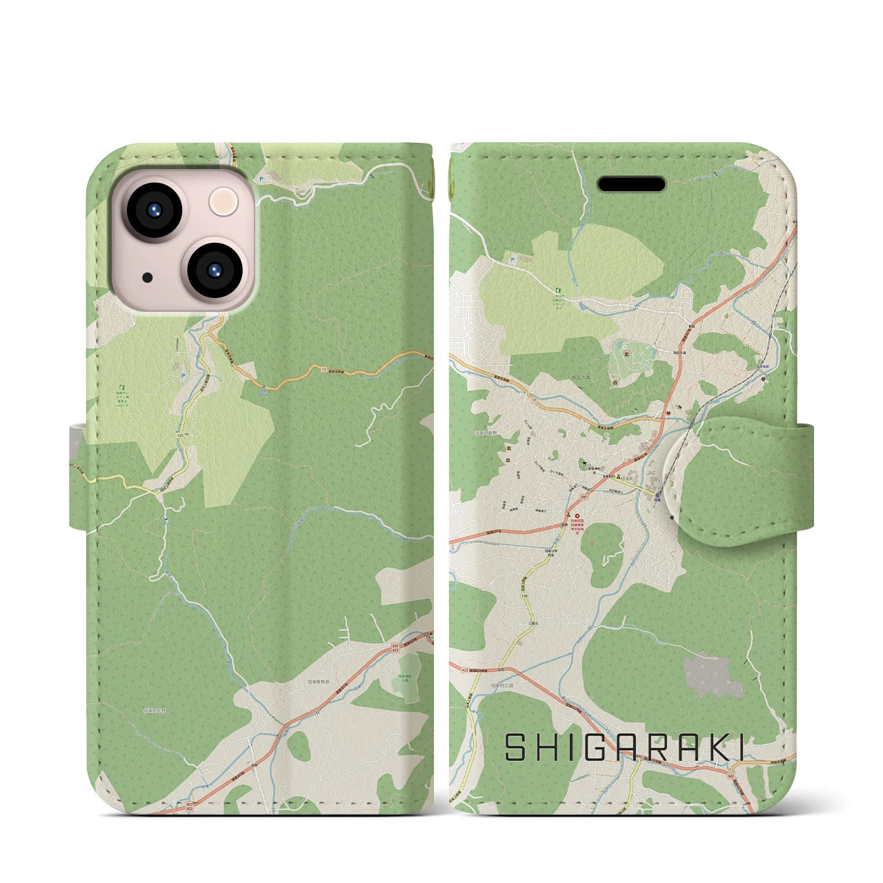 【信楽(滋賀県)】地図柄iPhoneケース(手帳タイプ)ナチュラル・iPhone 13 mini 用