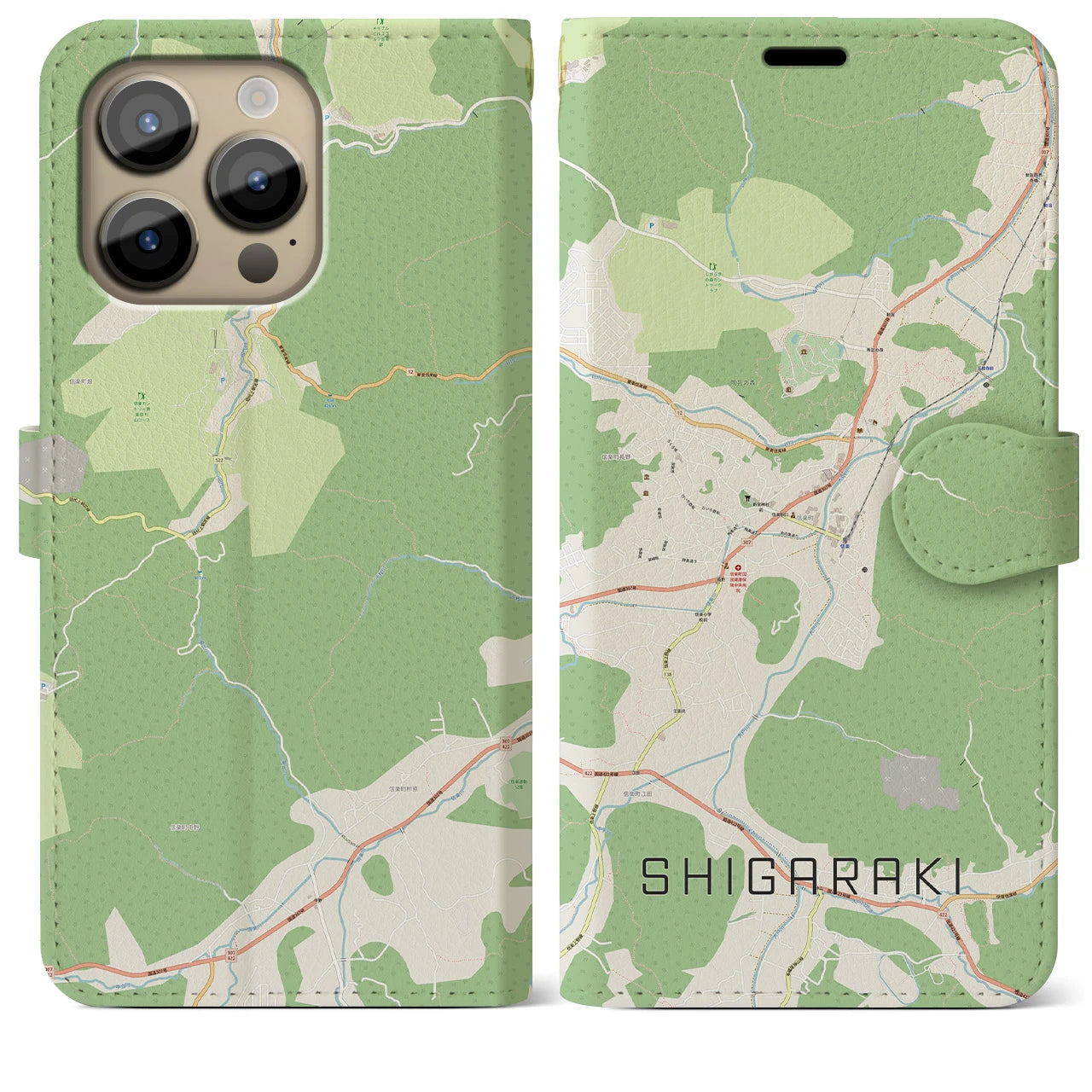 【信楽(滋賀県)】地図柄iPhoneケース(手帳タイプ)ナチュラル・iPhone 14 Pro Max 用