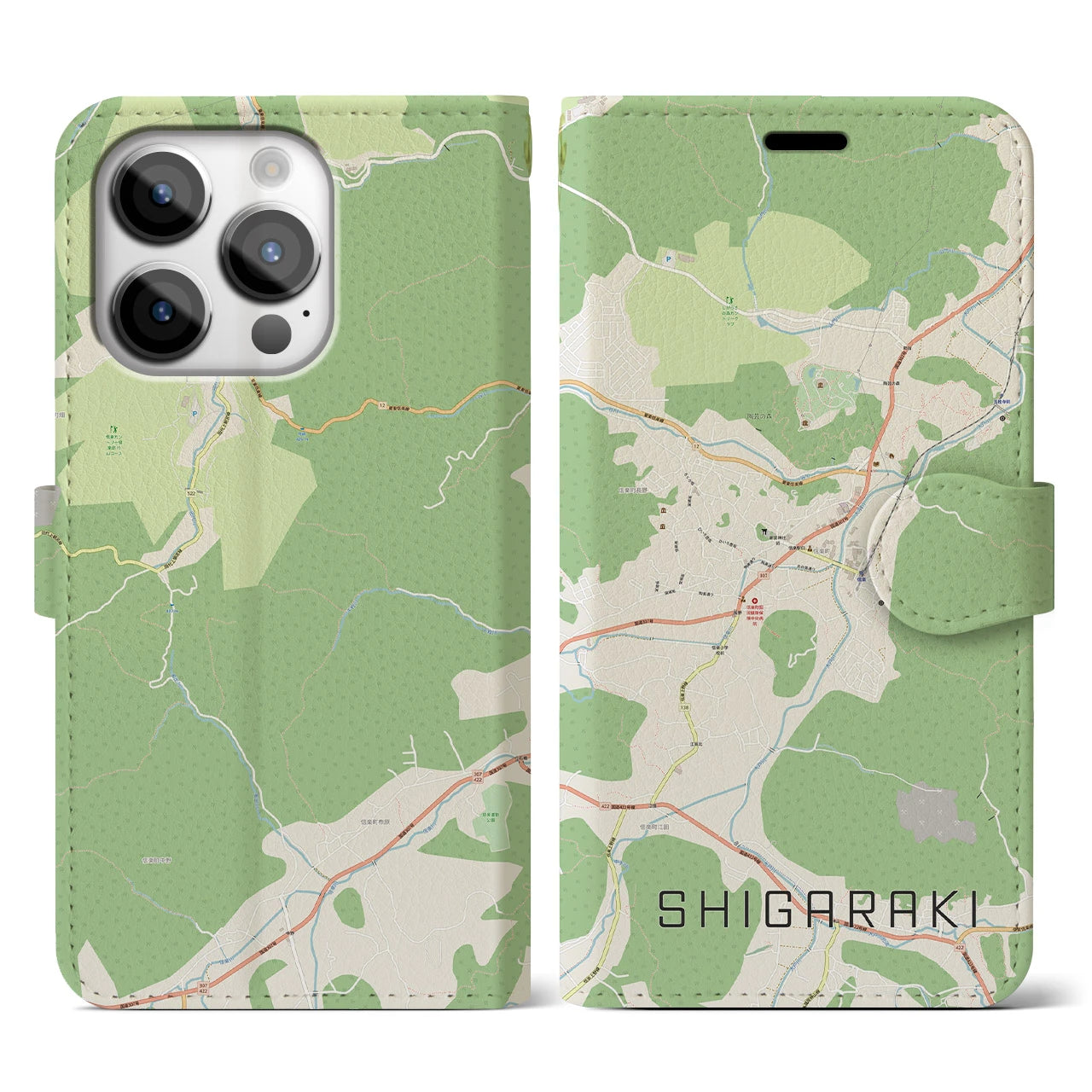 【信楽(滋賀県)】地図柄iPhoneケース(手帳タイプ)ナチュラル・iPhone 14 Pro 用