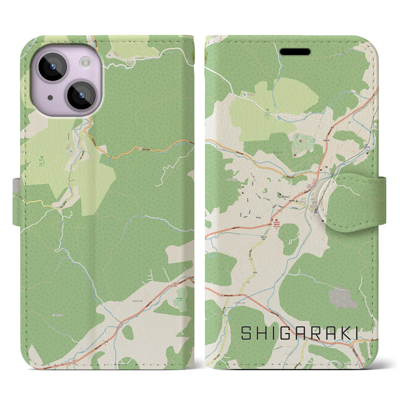 【信楽(滋賀県)】地図柄iPhoneケース(手帳タイプ)ナチュラル・iPhone 14 用