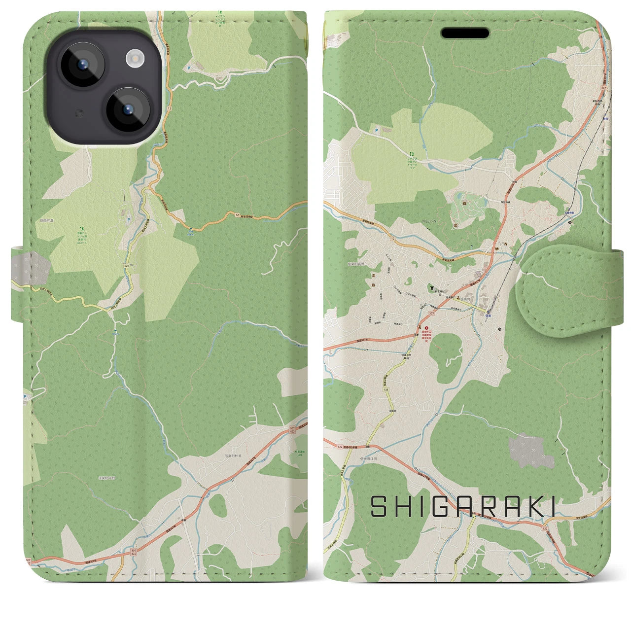 【信楽(滋賀県)】地図柄iPhoneケース(手帳タイプ)ナチュラル・iPhone 14 Plus 用