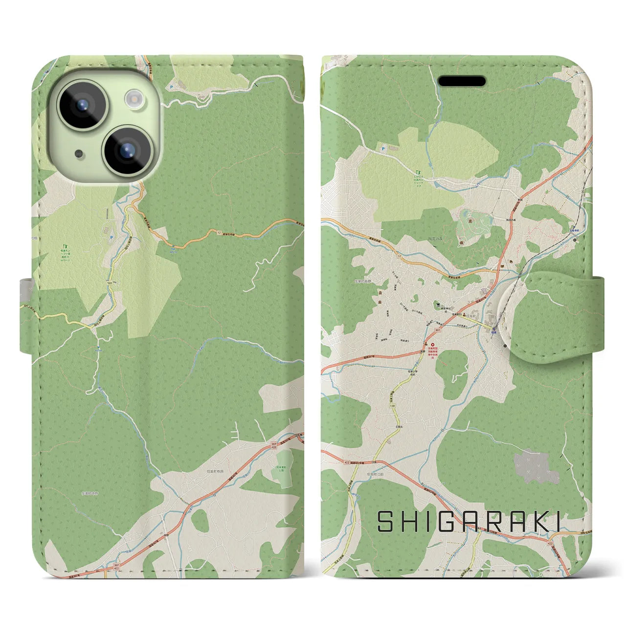 【信楽(滋賀県)】地図柄iPhoneケース(手帳タイプ)ナチュラル・iPhone 15 用