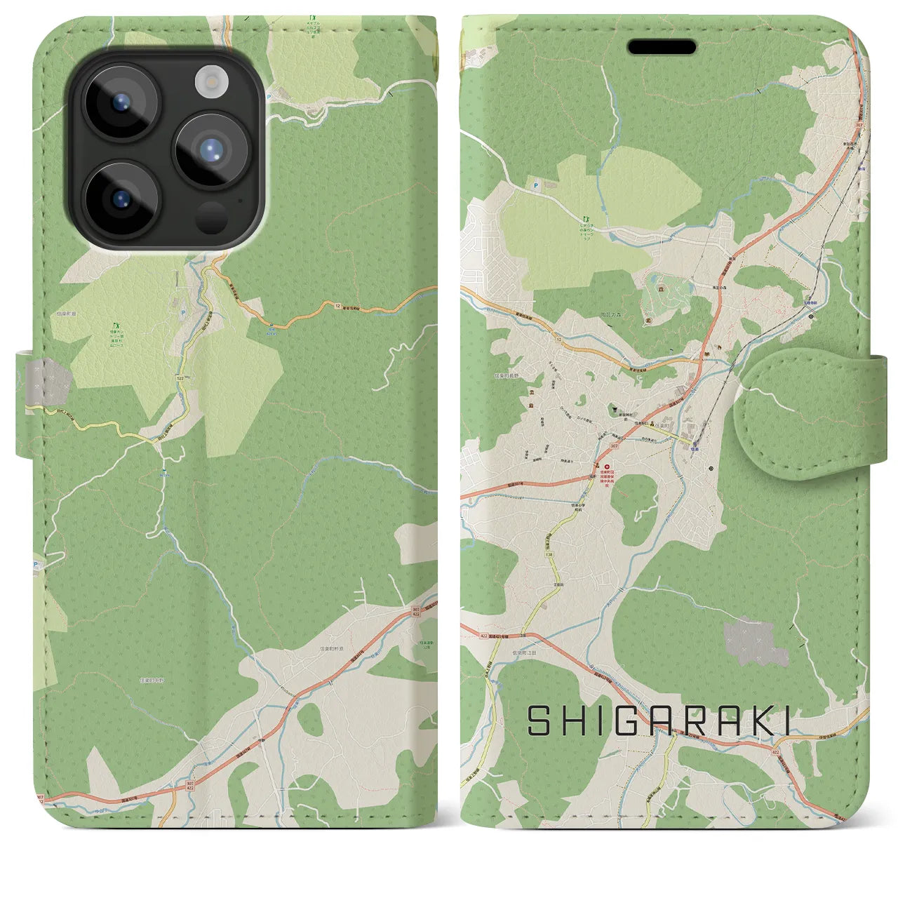 【信楽(滋賀県)】地図柄iPhoneケース(手帳タイプ)ナチュラル・iPhone 15 Pro Max 用