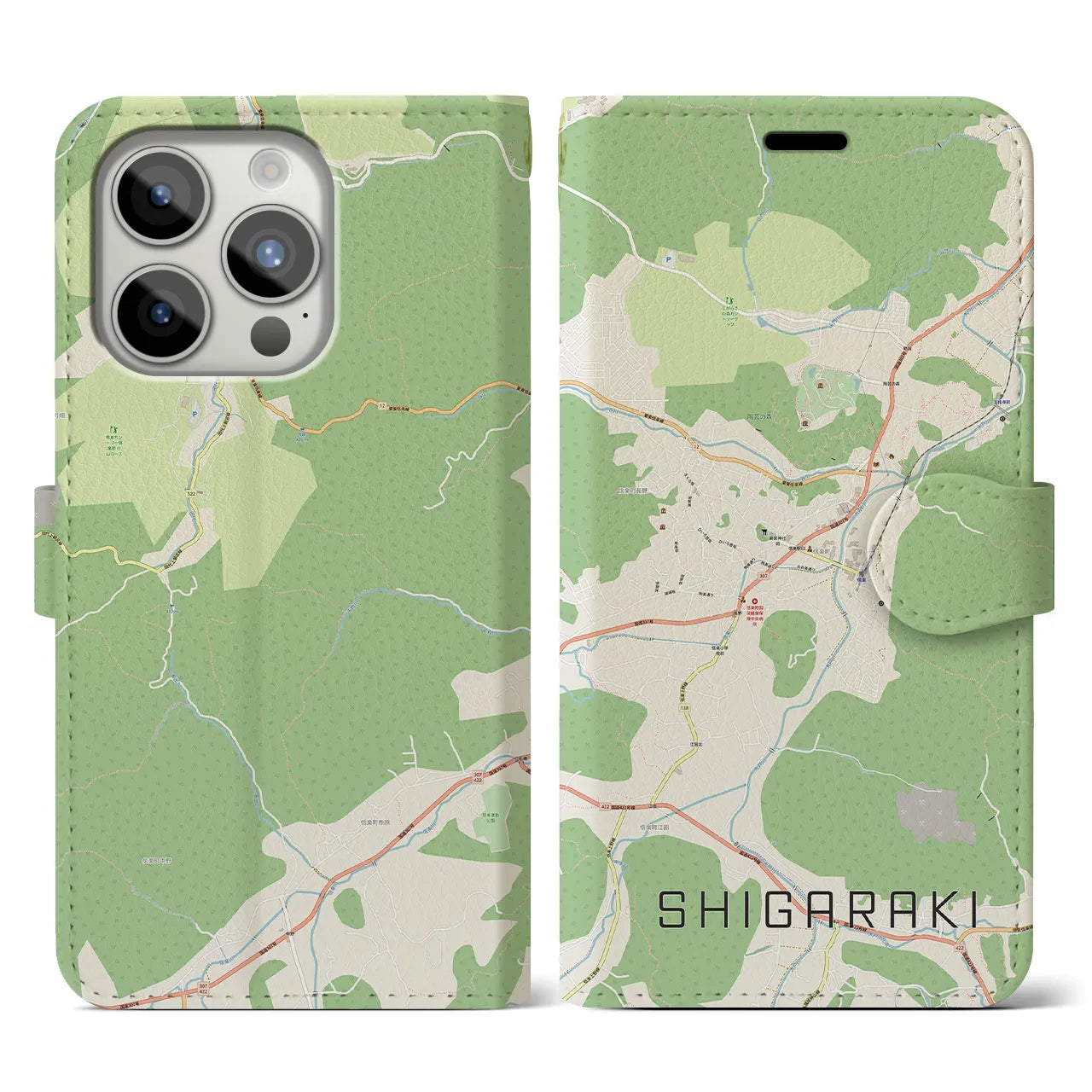 【信楽(滋賀県)】地図柄iPhoneケース(手帳タイプ)ナチュラル・iPhone 15 Pro 用