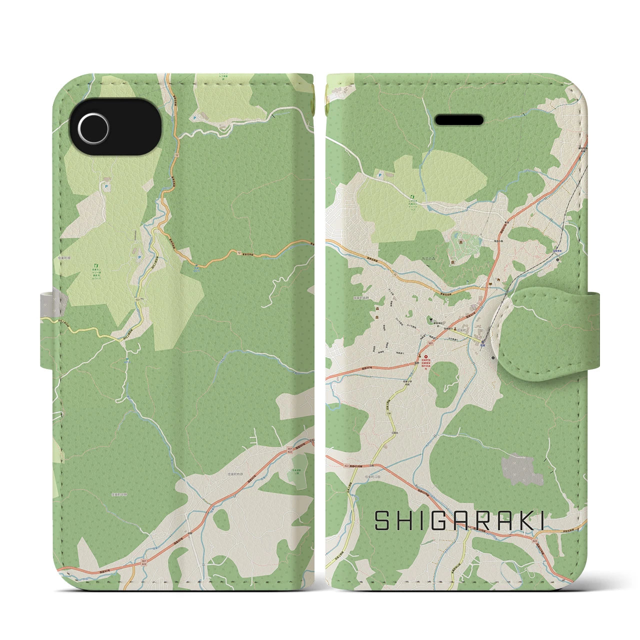 【信楽(滋賀県)】地図柄iPhoneケース(手帳タイプ)ナチュラル・iPhone SE(第3 / 第2世代) / 8 / 7 / 6s / 6 用