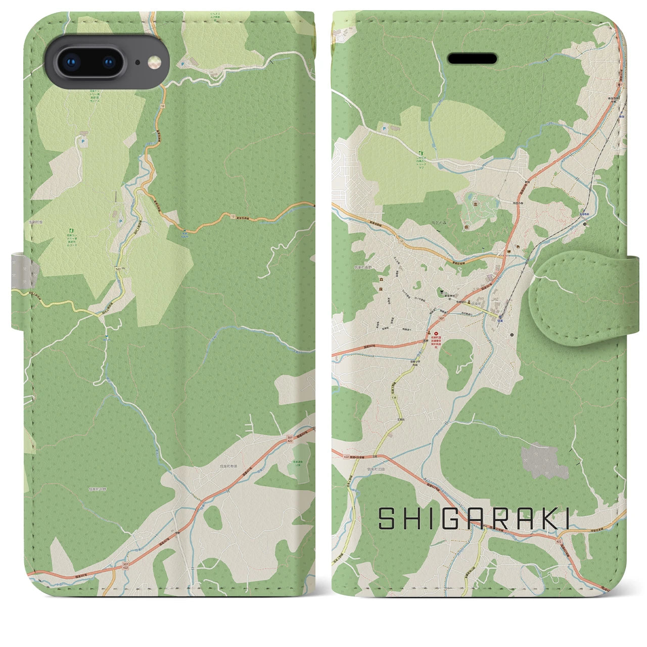 【信楽(滋賀県)】地図柄iPhoneケース(手帳タイプ)ナチュラル・iPhone 8Plus /7Plus / 6sPlus / 6Plus 用