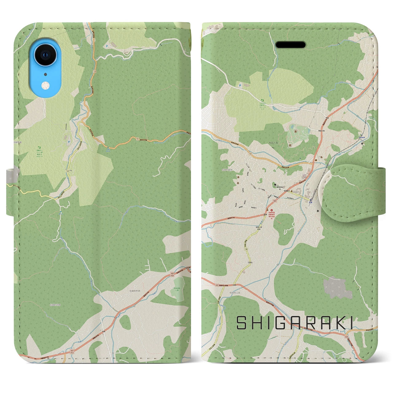【信楽(滋賀県)】地図柄iPhoneケース(手帳タイプ)ナチュラル・iPhone XR 用