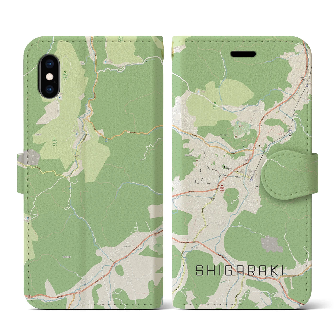 【信楽(滋賀県)】地図柄iPhoneケース(手帳タイプ)ナチュラル・iPhone XS / X 用