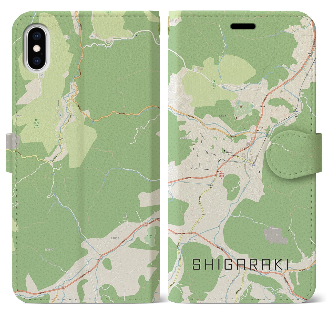 【信楽(滋賀県)】地図柄iPhoneケース(手帳タイプ)ナチュラル・iPhone XS Max 用