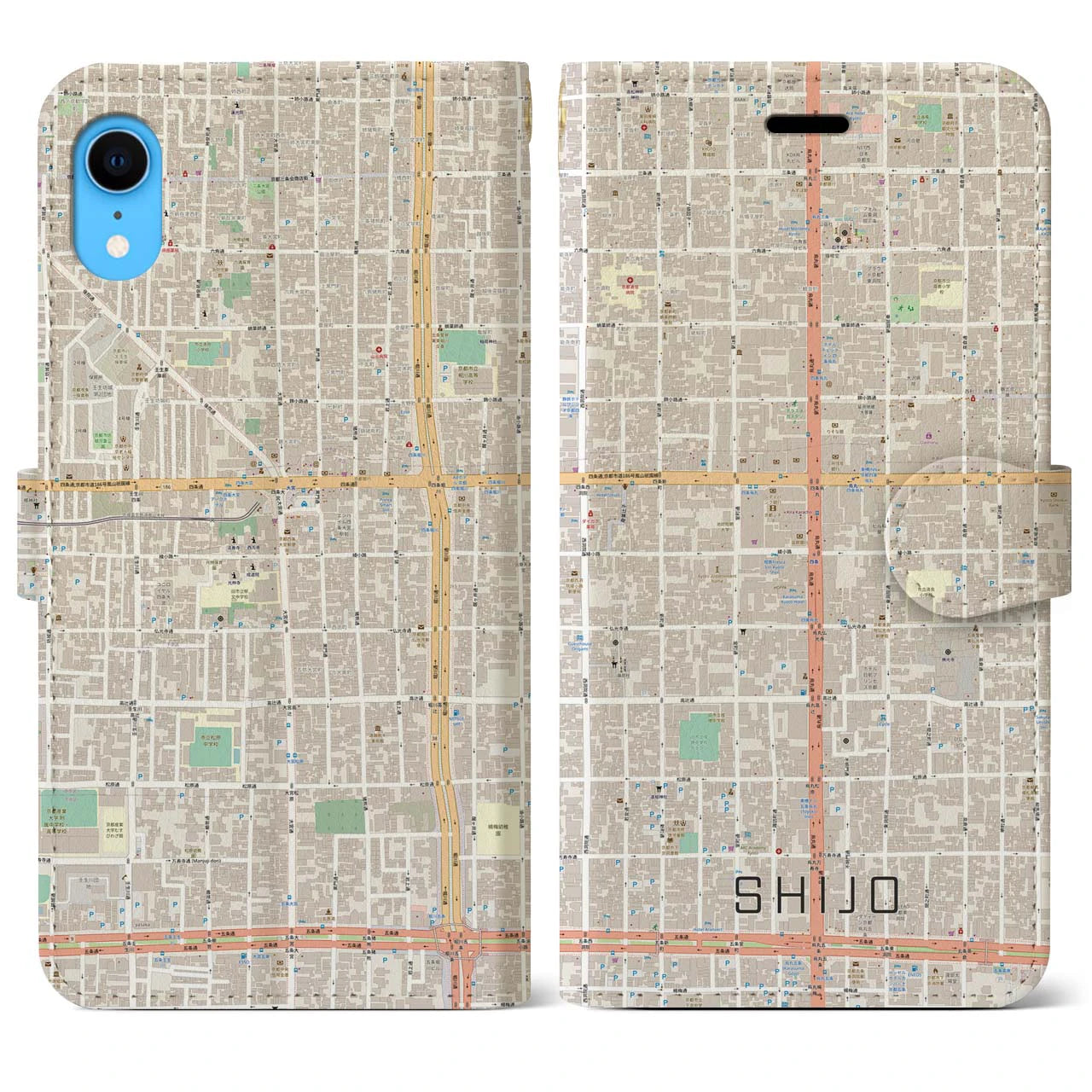 【四条(京都府)】地図柄iPhoneケース(手帳タイプ)ナチュラル・iPhone XR 用