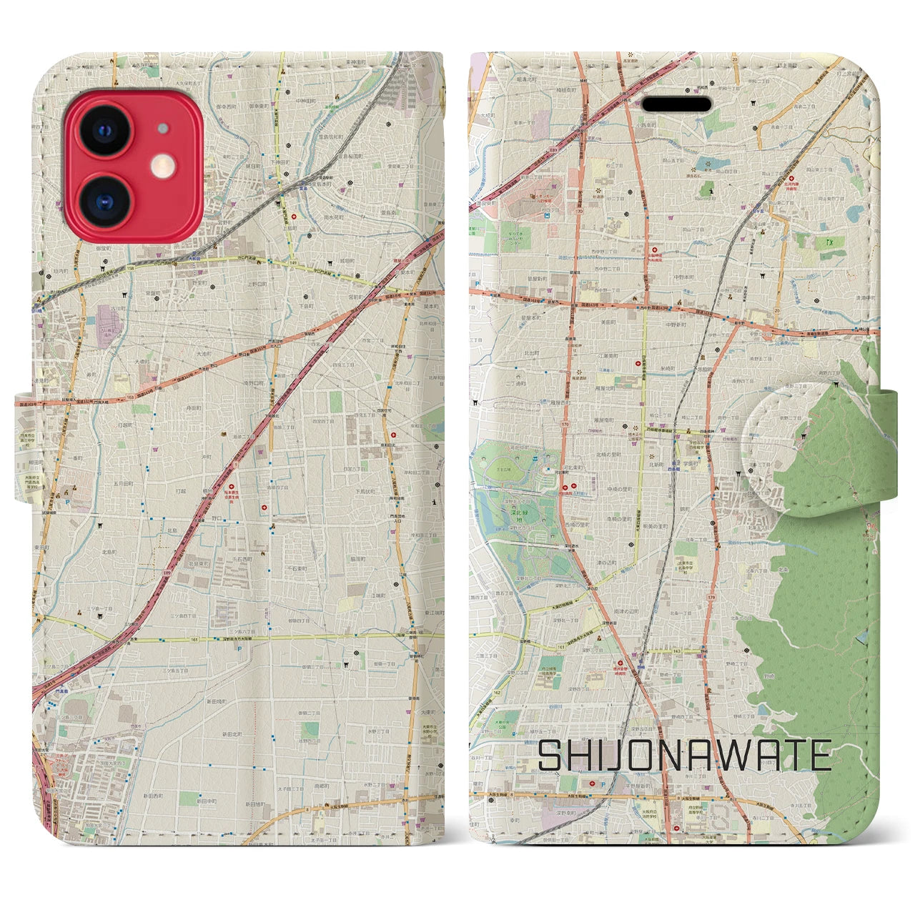 【四条畷(大阪府)】地図柄iPhoneケース(手帳タイプ)ナチュラル・iPhone 11 用