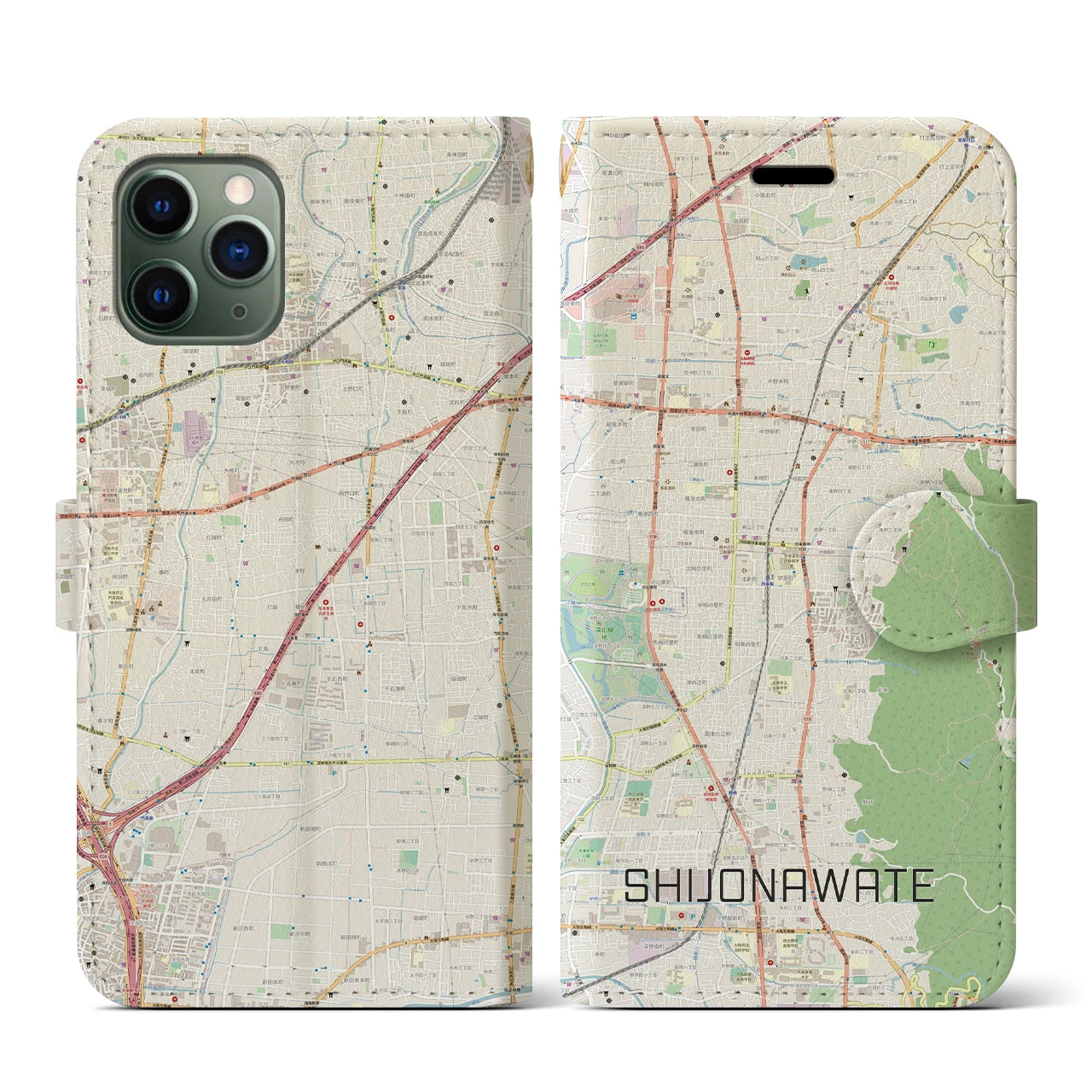 【四条畷(大阪府)】地図柄iPhoneケース(手帳タイプ)ナチュラル・iPhone 11 Pro 用