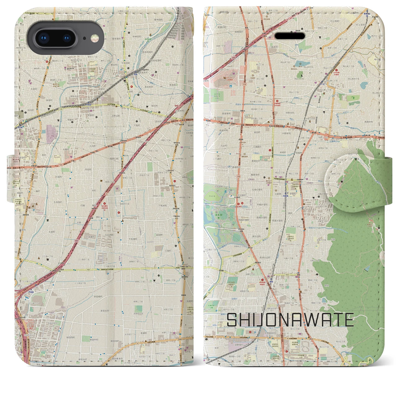 【四条畷(大阪府)】地図柄iPhoneケース(手帳タイプ)ナチュラル・iPhone 8Plus /7Plus / 6sPlus / 6Plus 用