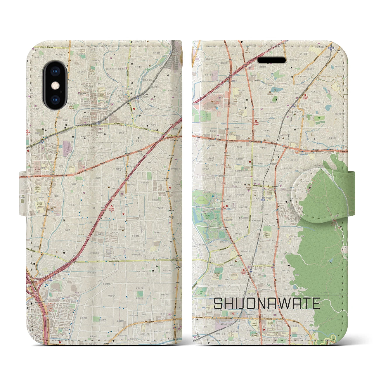 【四条畷(大阪府)】地図柄iPhoneケース(手帳タイプ)ナチュラル・iPhone XS / X 用