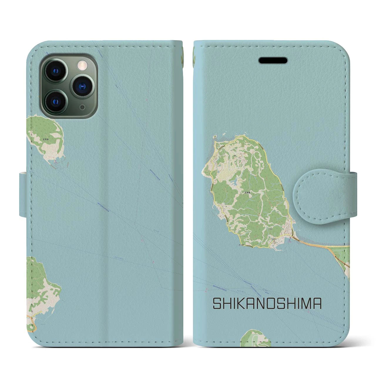 【志賀島(福岡県)】地図柄iPhoneケース(手帳タイプ)ナチュラル・iPhone 11 Pro 用