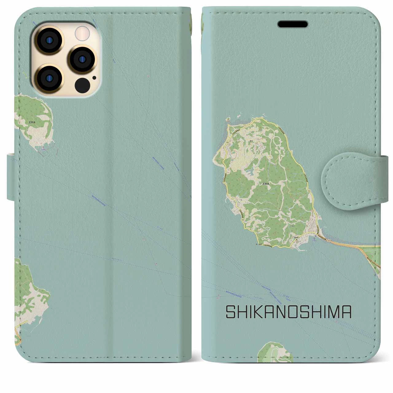 【志賀島(福岡県)】地図柄iPhoneケース(手帳タイプ)ナチュラル・iPhone 12 Pro Max 用