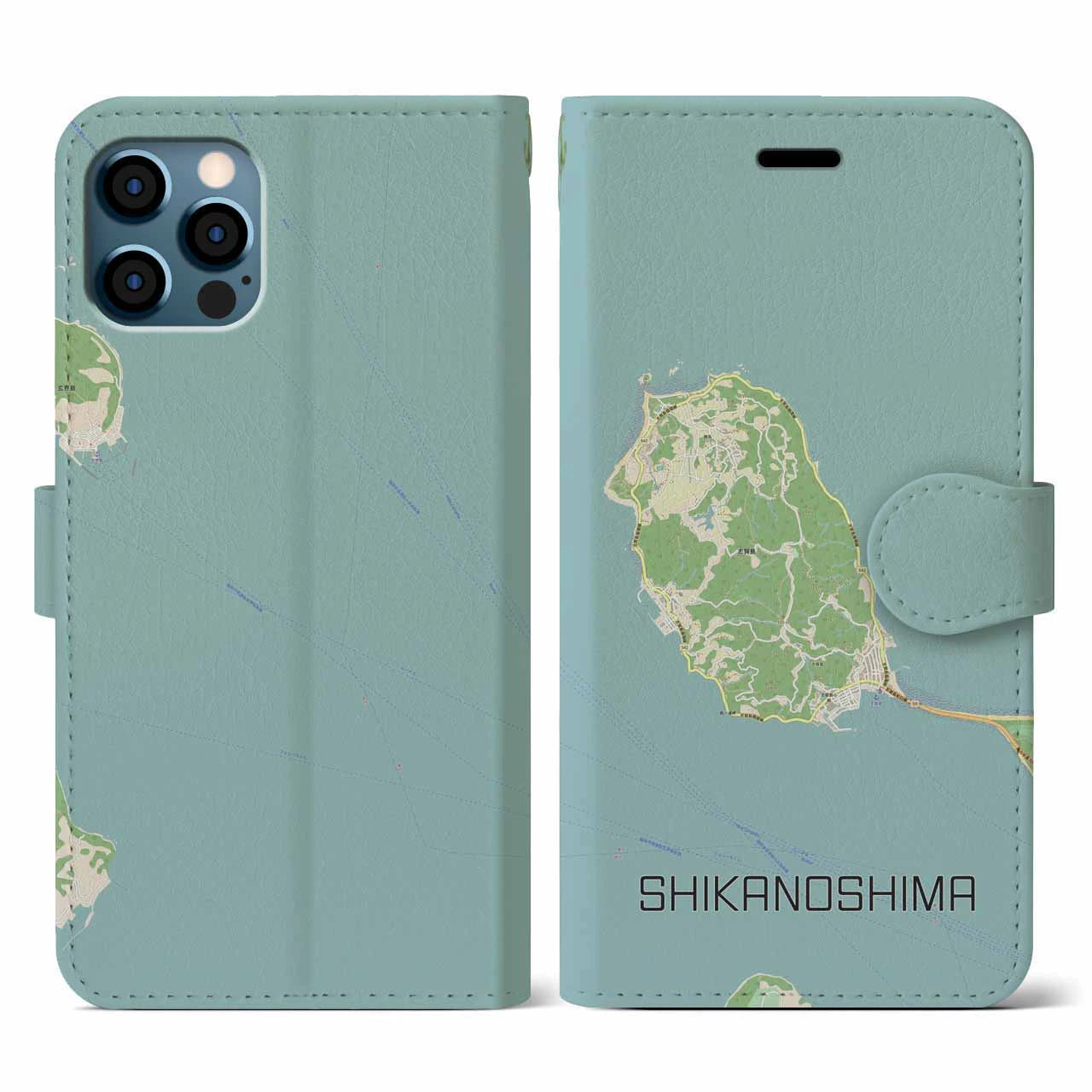 【志賀島(福岡県)】地図柄iPhoneケース(手帳タイプ)ナチュラル・iPhone 12 / 12 Pro 用
