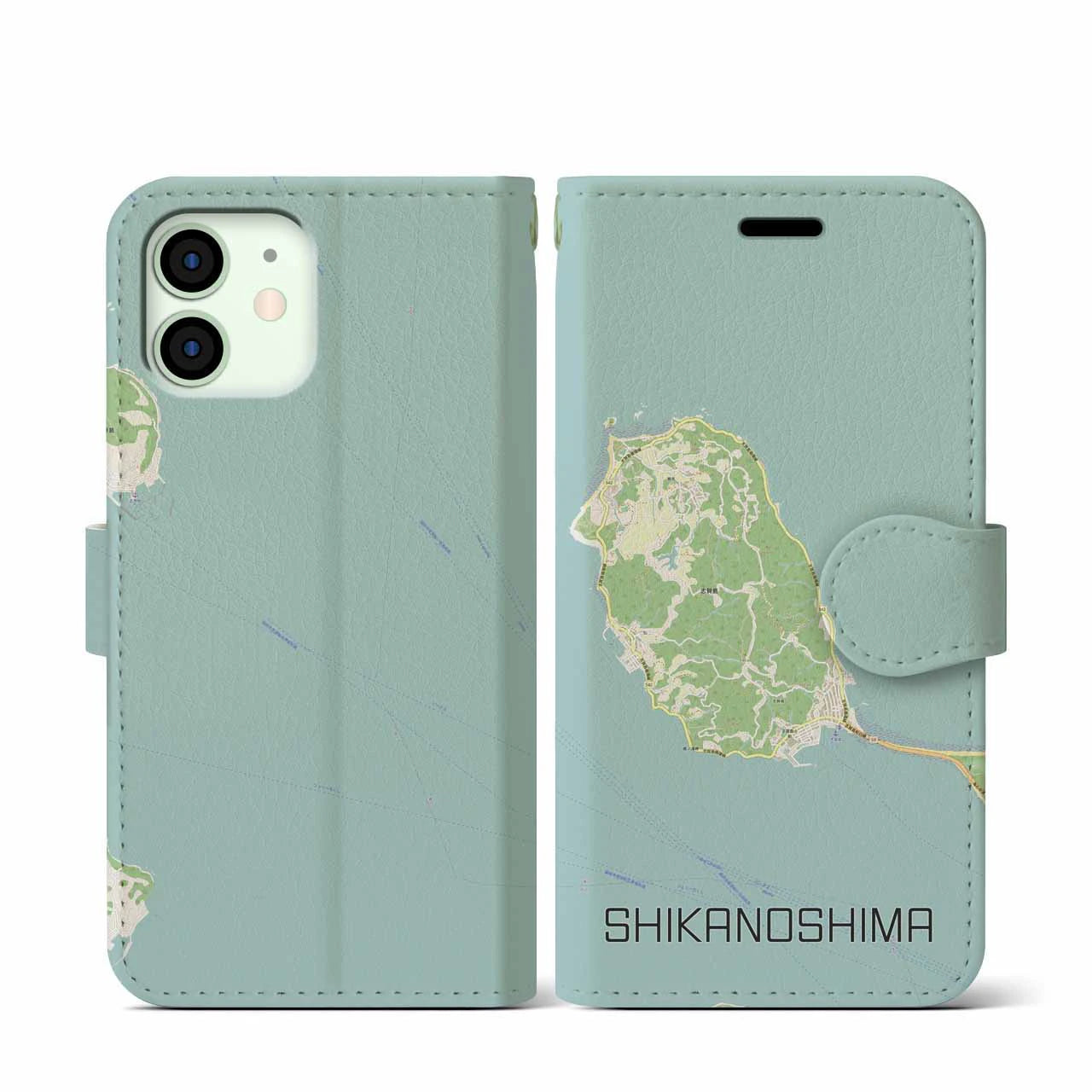 【志賀島(福岡県)】地図柄iPhoneケース(手帳タイプ)ナチュラル・iPhone 12 mini 用