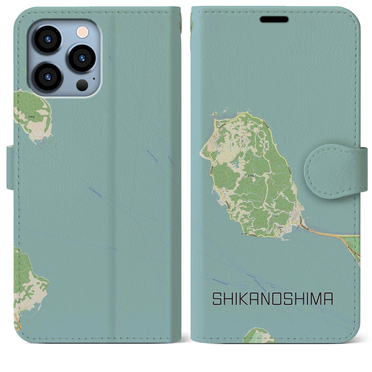 【志賀島(福岡県)】地図柄iPhoneケース(手帳タイプ)ナチュラル・iPhone 13 Pro Max 用