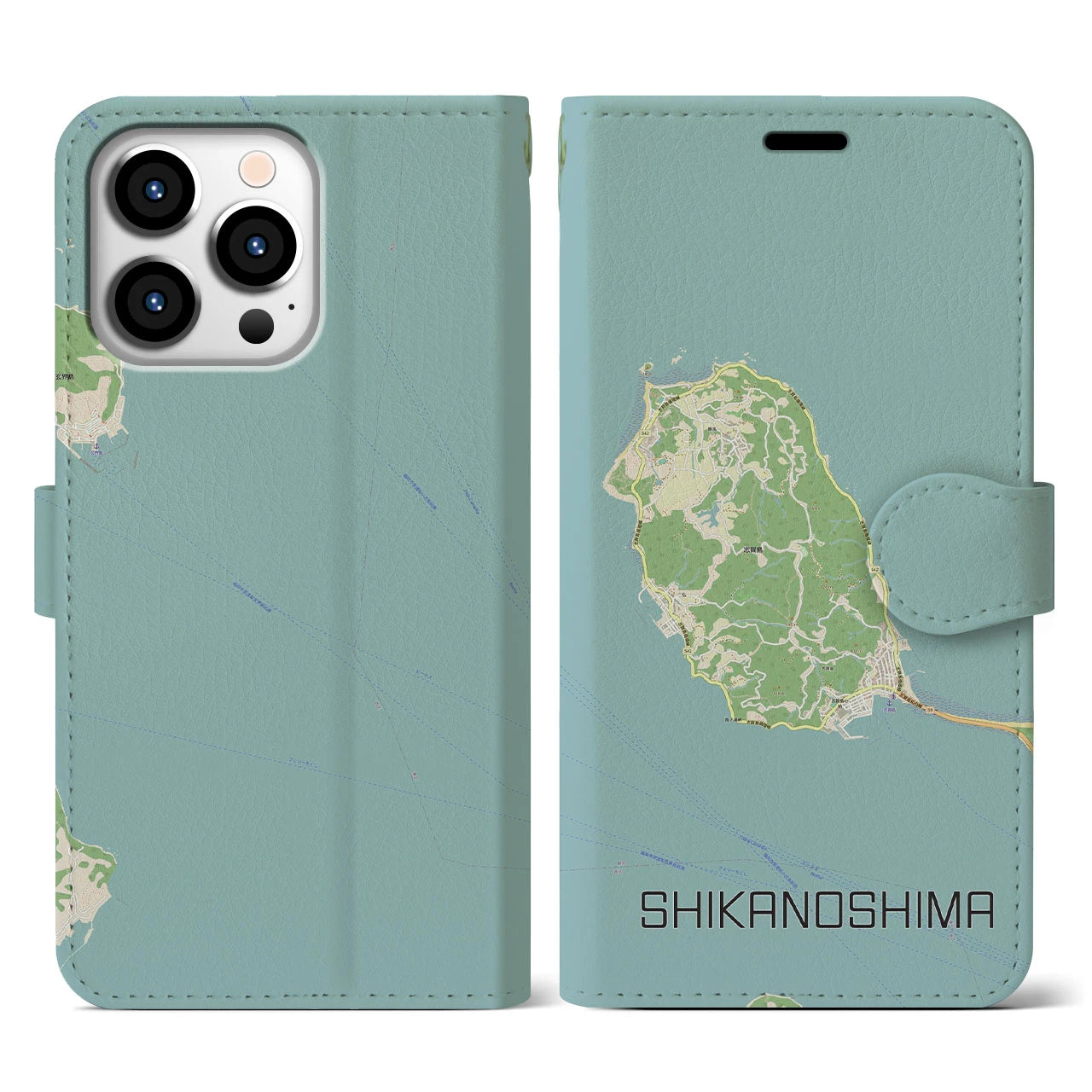【志賀島(福岡県)】地図柄iPhoneケース(手帳タイプ)ナチュラル・iPhone 13 Pro 用