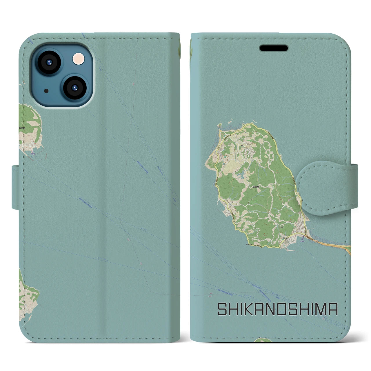 【志賀島(福岡県)】地図柄iPhoneケース(手帳タイプ)ナチュラル・iPhone 13 用