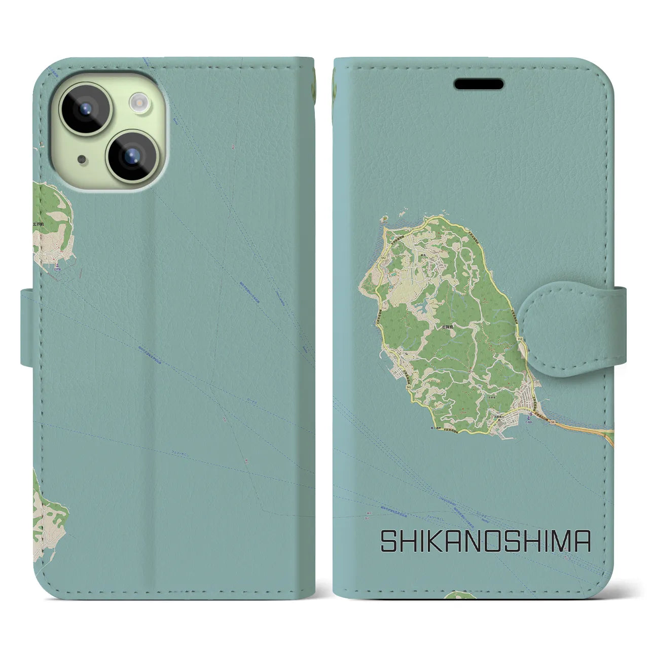 【志賀島(福岡県)】地図柄iPhoneケース(手帳タイプ)ナチュラル・iPhone 15 用
