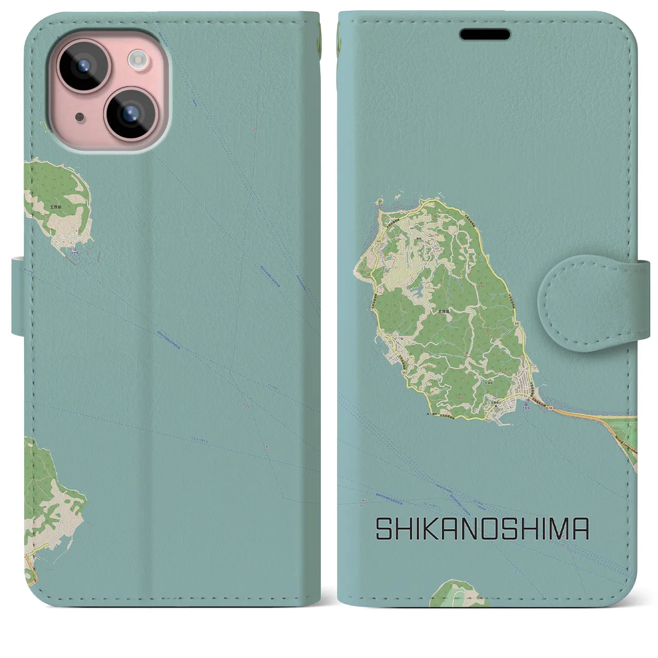 【志賀島(福岡県)】地図柄iPhoneケース(手帳タイプ)ナチュラル・iPhone 15 Plus 用
