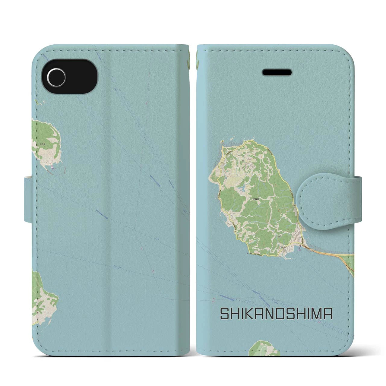 【志賀島(福岡県)】地図柄iPhoneケース(手帳タイプ)ナチュラル・iPhone SE(第3 / 第2世代) / 8 / 7 / 6s / 6 用