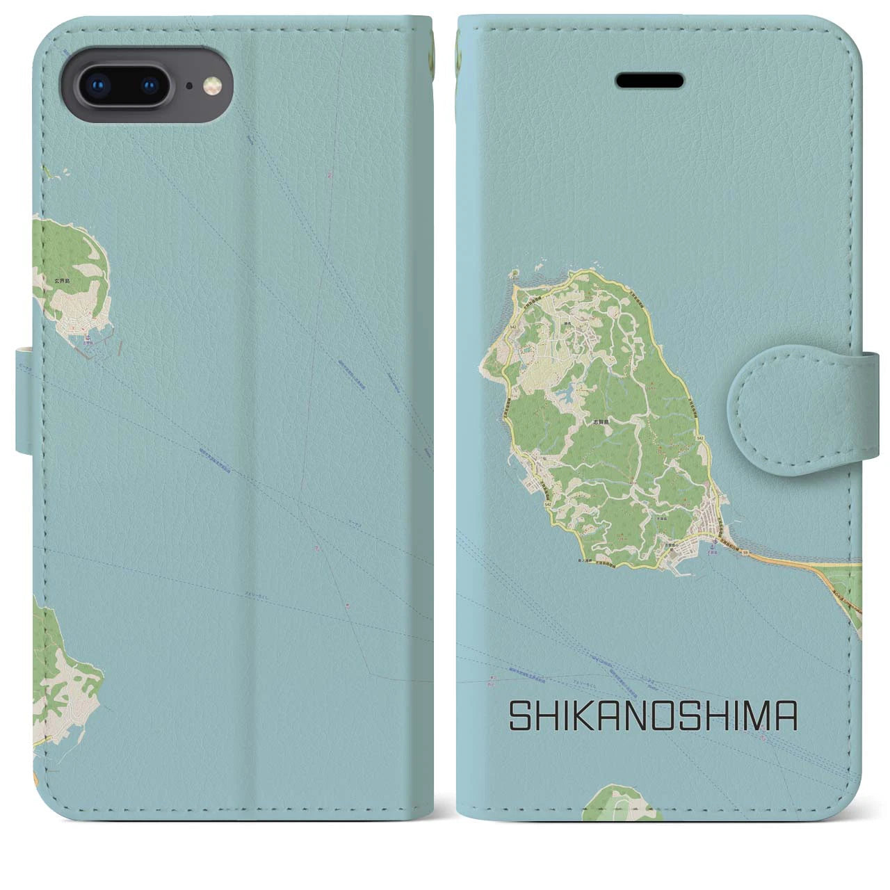 【志賀島(福岡県)】地図柄iPhoneケース(手帳タイプ)ナチュラル・iPhone 8Plus /7Plus / 6sPlus / 6Plus 用