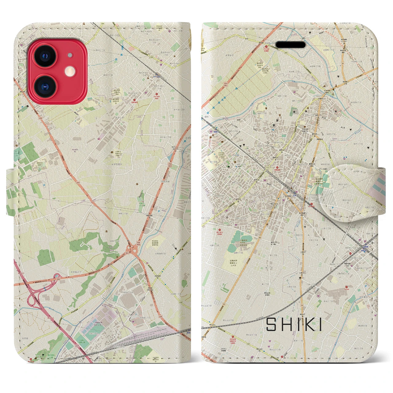 【志木(埼玉県)】地図柄iPhoneケース(手帳タイプ)ナチュラル・iPhone 11 用